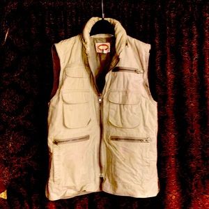 MENS VTG HOODED BANANA REPUBLIC KHAKI 100% COTTON CARGO FISHING VEST Small